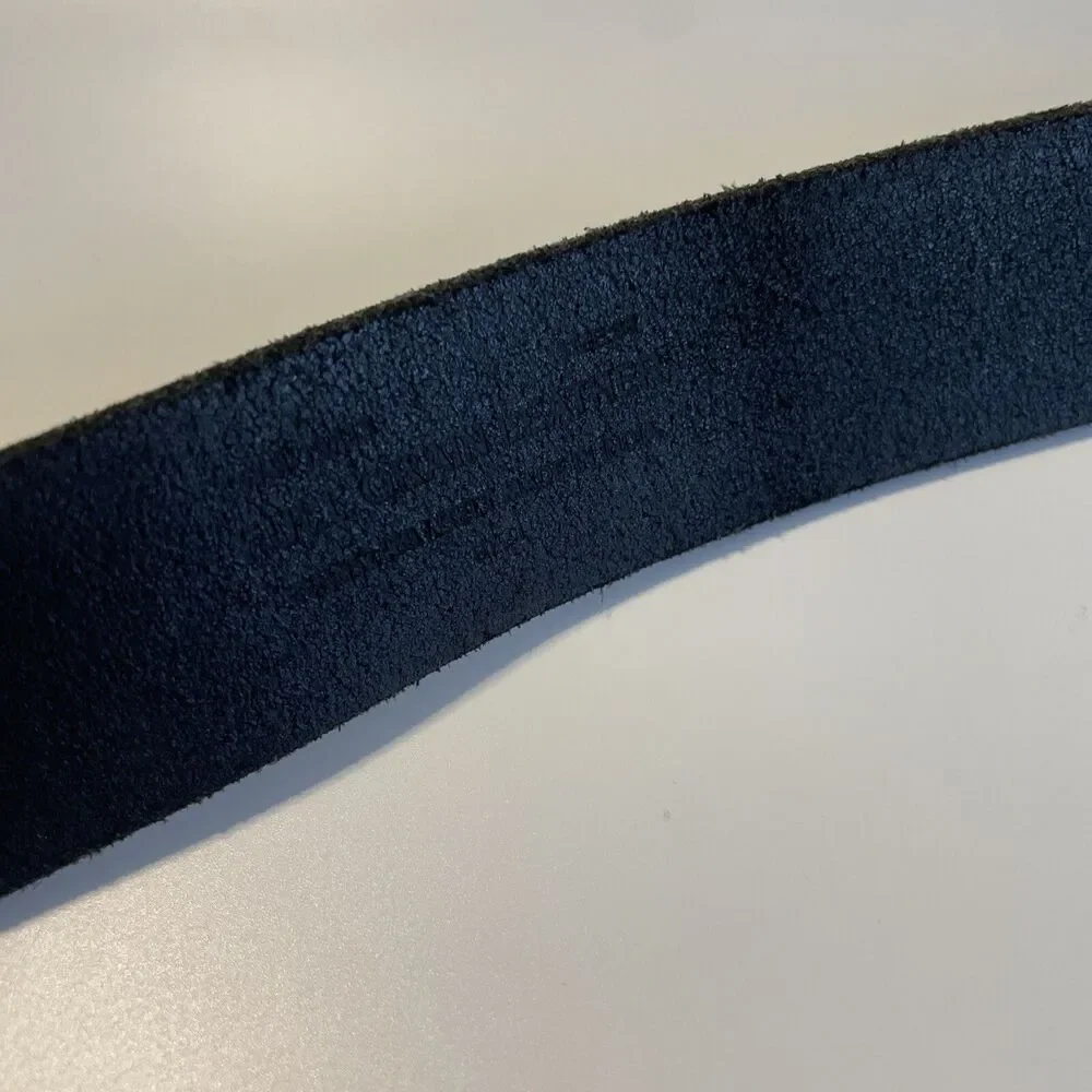 Mens Black Leather Belt Silver Buckle 50” long 1.5” Wide